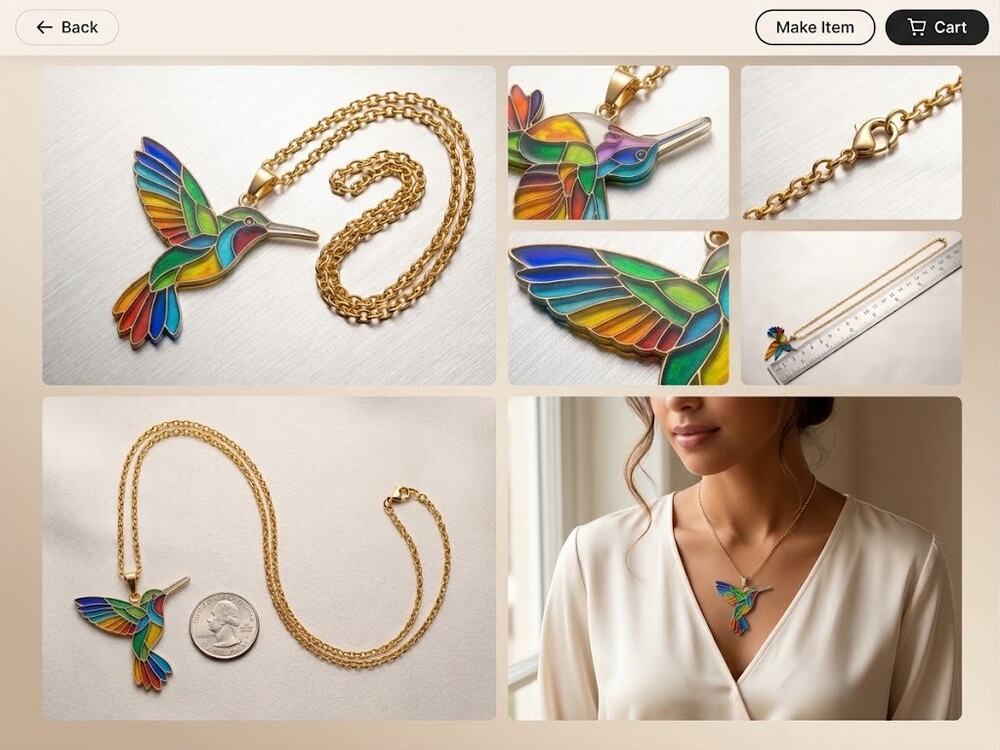 Colorful Hummingbird Pendant Necklace – Gold-Tone Chain